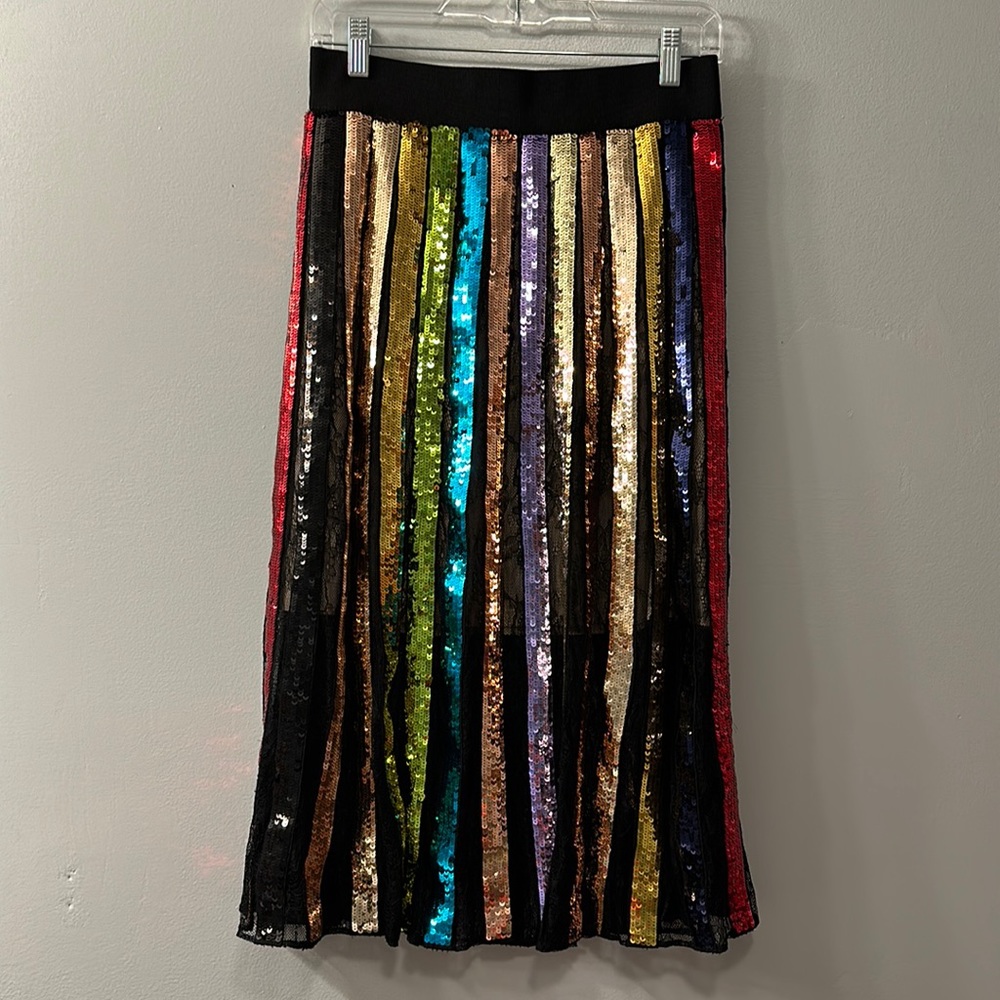 Alice + olivia “Tianna” sequin and lace rainbow striped skirt size 6 NWT